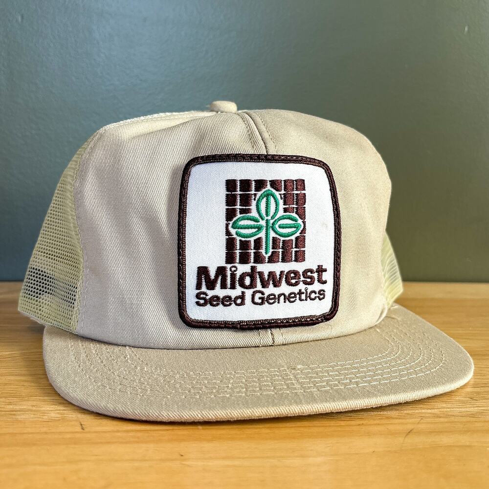 Vintage Midwest Seed Genetics Tan Mesh Patch Snapback Trucker Hat
